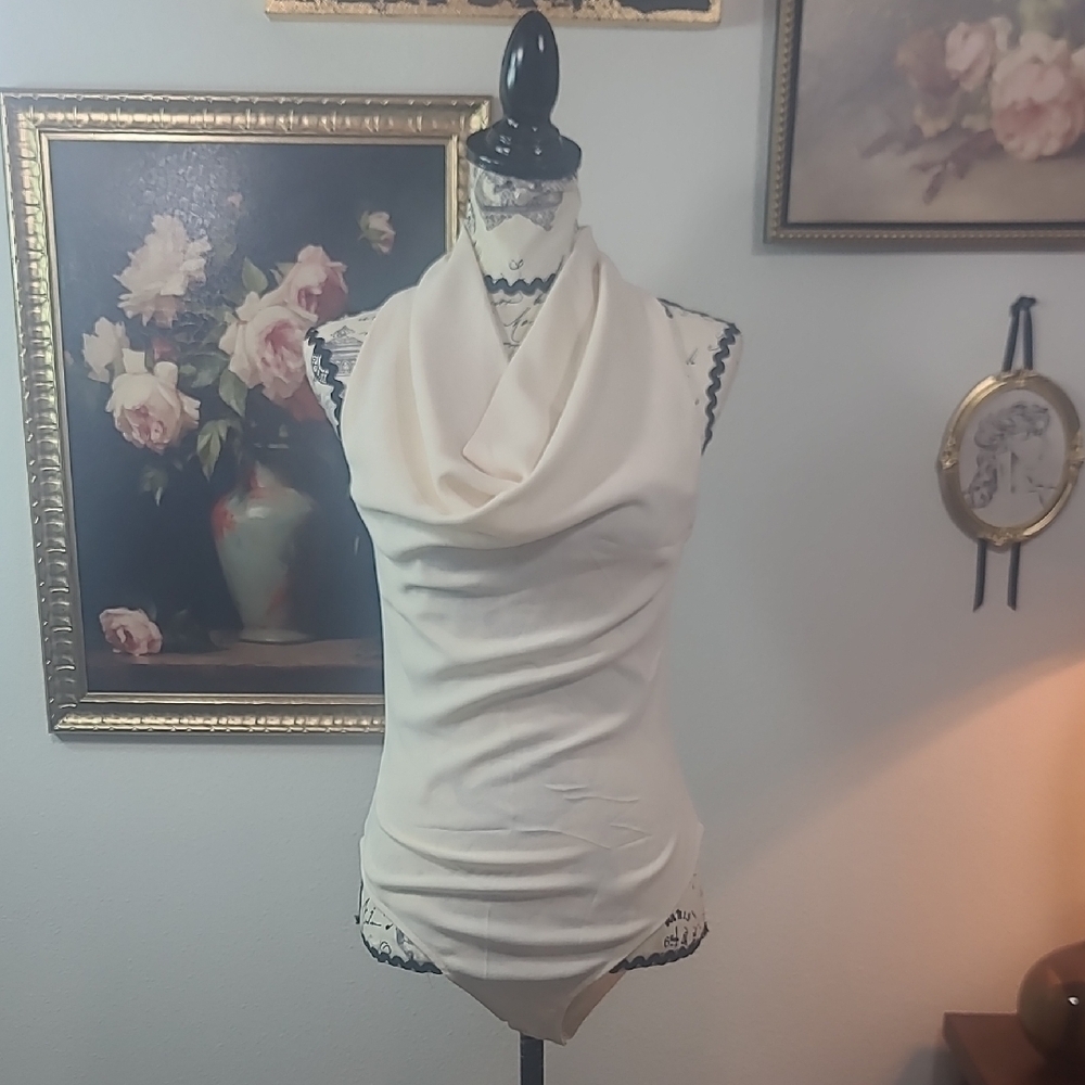 Zara Cream Body Suits Top with Cowl Neck